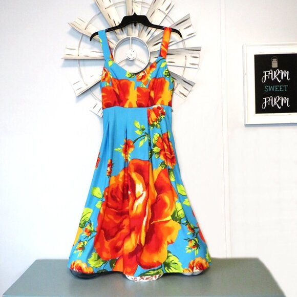 New York & Company Blue‎ Floral Midi Dress Size Small Vibrant Color Print - Picture 4 of 12
